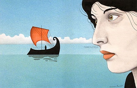 Penelope watching Odysseus' ship